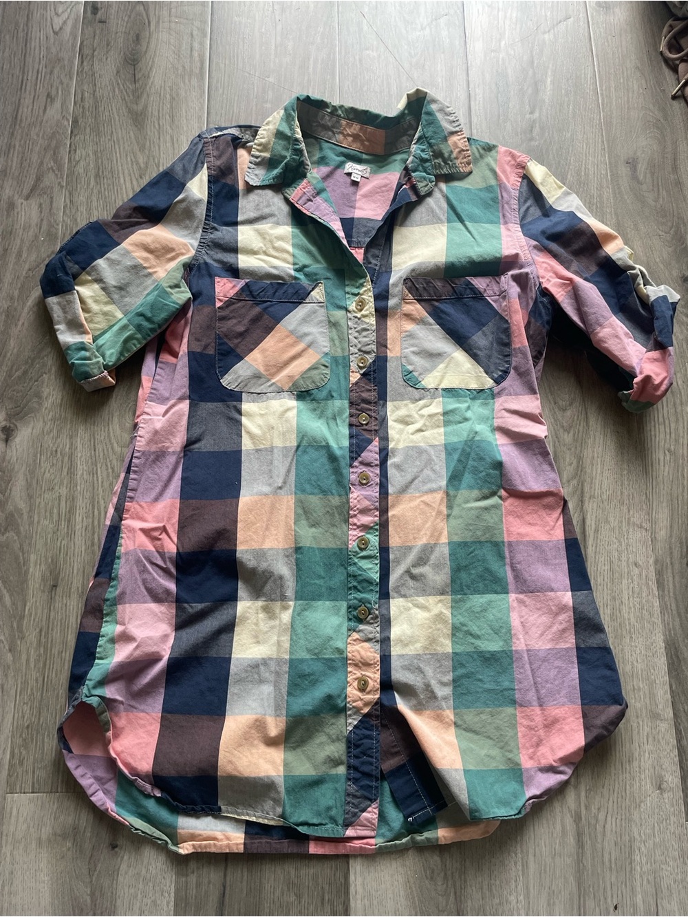 Kismet Pastel Plaid Button-Down Shirt Dress in Pink, Teal, Navy, Cream